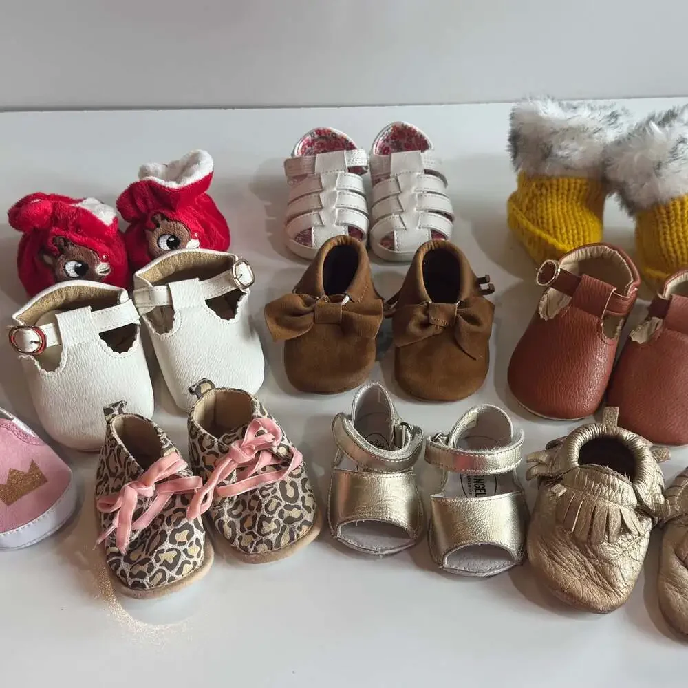 Lot of 10 pairs of Baby girl shoes 0M-Size 3 - Picture 1 of 9